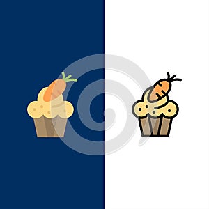 Cake, Cup, Food, Easter, Carrot  Icons. Flat and Line Filled Icon Set Vector Blue Background