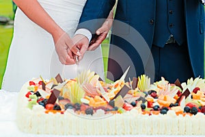 Cake cutting during a party