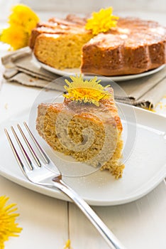 Cake with dandelion's flowers