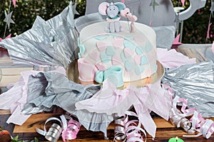 Cake decorated for baby shower