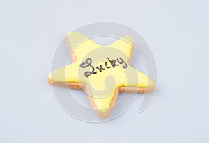 cake decoration or star shape christmas cookies on background.