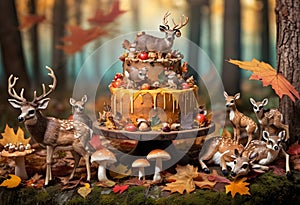 a cake with deer and other animals on it