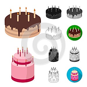Cake and dessert cartoon,black,flat,monochrome,outline icons in set collection for design. Holiday cake vector symbol