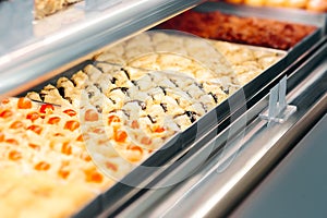 Cake Desserts in Showcase Window in Confectionery Store