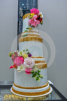 Cake display in a patisserie dessert shop bakery