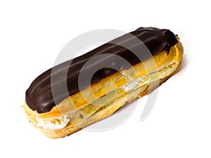 Cake eclair, decorated chocolate.