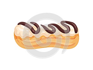 Cake eclair with white icing. Vector illustration on white background.