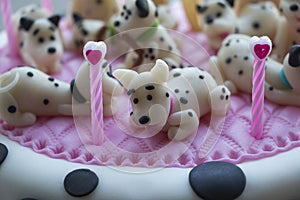 Cake with figures of marzipan Dalmatian puppies