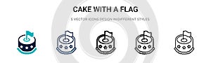 Cake with a flag icon in filled, thin line, outline and stroke style. Vector illustration of two colored and black cake with a