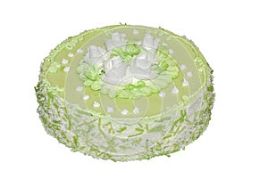 Cake flavored green tea decorated with white flowers