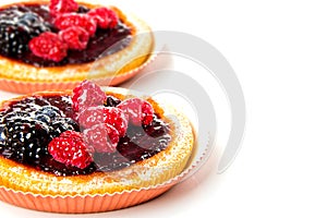 Cake with fruit and jelly and text