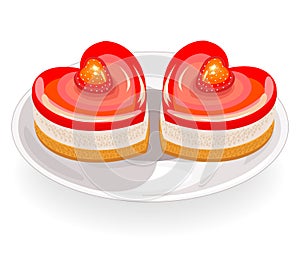 The cake has a heart shape. Exquisite sweetness. Suitable for a romantic meeting, for Valentine`s Day, like a valentine. Vector