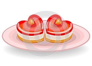 The cake has a heart shape. Exquisite sweetness. Suitable for a romantic meeting, for Valentine s Day, like a valentine. Vector