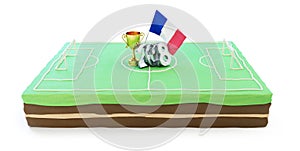Cake in honor of victory in football in France 2018 on a white background 3D illustration, 3D rendering