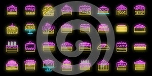 Cake icons set vector neon