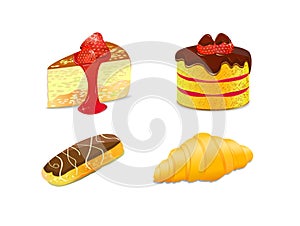 Cake illustration. icon set, eclair, croissant