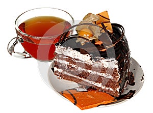 Cake isolated on white background. Cake With Chocolate, Fruit And Cream.