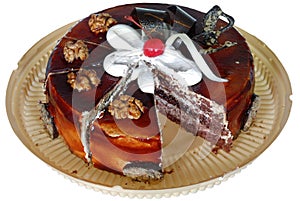 Cake isolated on white background. Cake With Chocolate, Fruit And Cream.