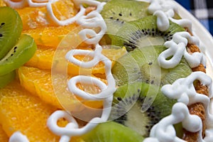 Cake with kiwi and orange slices