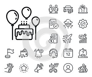 Cake line icon. Birthday events sign. Salaryman, gender equality and alert bell. Vector