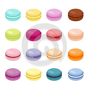 Cake macaron or macaroon Vector Illustration, colorful almond cookies, pastel colors. Macaroons isolated on white