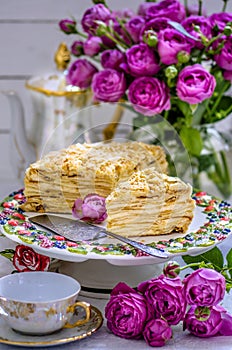 Cake Napoleon with flowers