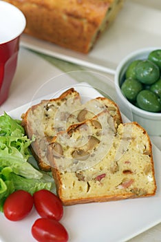 Cake with olives and bacon