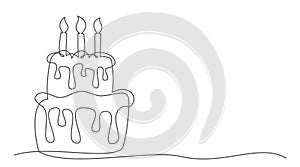 Cake One line drawing isolated on white background