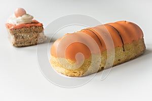 Cake with orange frosting, traditional treat in The Netherlands for event called Kings Day, koningsdag.