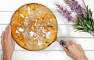 Cake pie with apples flowers