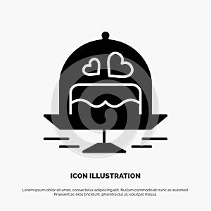 Cake, Plate, Wedding, Love solid Glyph Icon vector