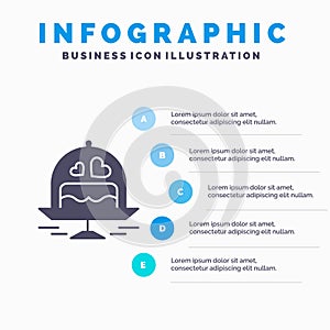 Cake, Plate, Wedding, Love Solid Icon Infographics 5 Steps Presentation Background