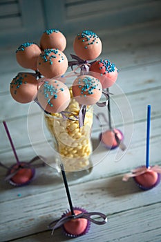 Cake pops with blue sparkling