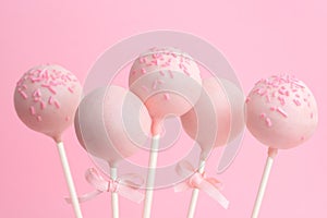 cake pops over pink background, concept of Valentines day photo