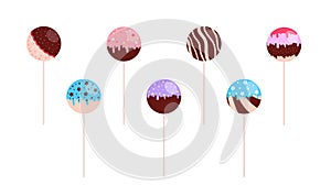 Cake pops set. Vector illustration in cartoon style.