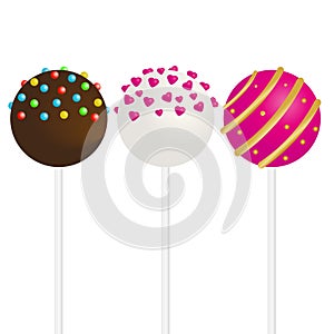 Cake pops with sprinkles. Vector illustration in realistic style photo