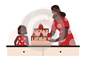 Cake preparation process vector concept