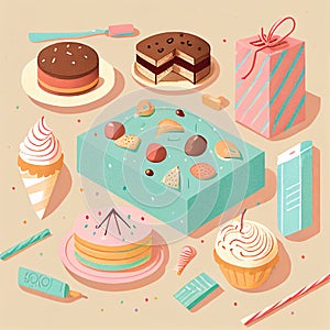 Cake Presents Birthday Celebration Chocolate Sponge Slice Treat Dessert Gift Generative AI