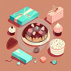 Cake Presents Birthday Celebration Chocolate Sponge Slice Treat Dessert Gift Generative AI