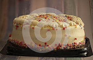 The cake, Rainbow Cake. Rainbow cake layers. Slice of Birthday Cake