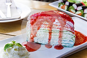 Cake rainbow layer color tasty cake on cafe coffee shop