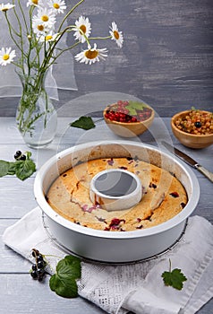 Cake with red and black currant berries