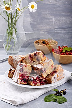 Cake with red and black currant berries