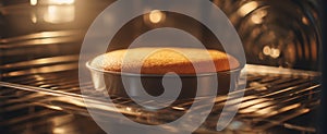 The cake rising beautifully in the oven creating a delightful baking moment..AI generated image photo