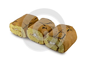 Cake roll vanilla, Japanese milk flavor scent with cream filling on isolated white background and copy space clipping paths.