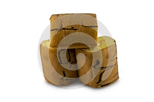 Cake roll vanilla, Japanese milk flavor scent with cream filling on isolated white background and copy space clipping paths.