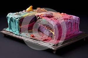 cake with rough surface and unappealing color in tray