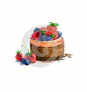 The cake round shape dessert cake watercolor