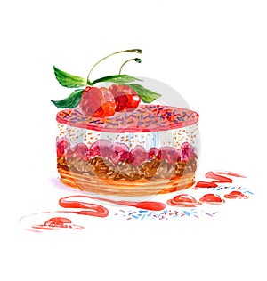 The cake round shape dessert cake watercolor