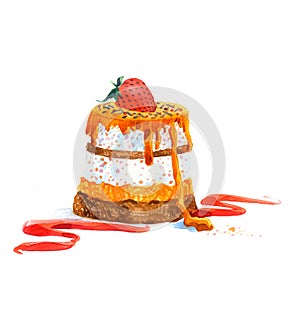 The cake round shape dessert cake watercolor